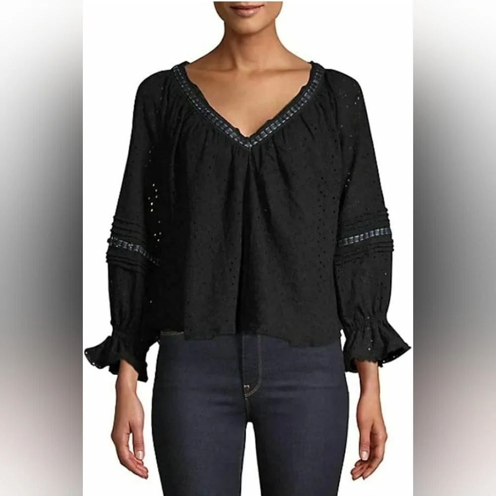 Free People Women’s Darcy Eyelet Blouse Black X-Small